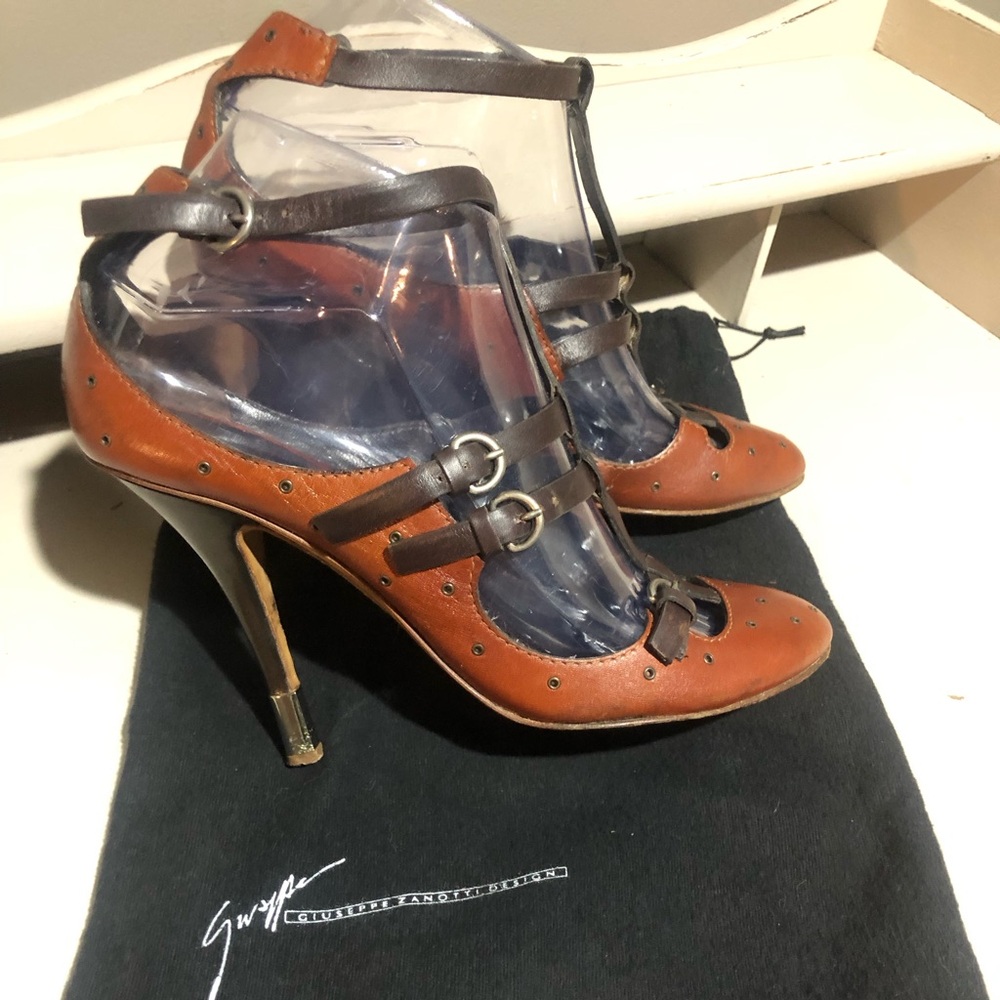 Giuseppe Zanotti Women's Studded Brick Red and chocolate Brown Mary Janes